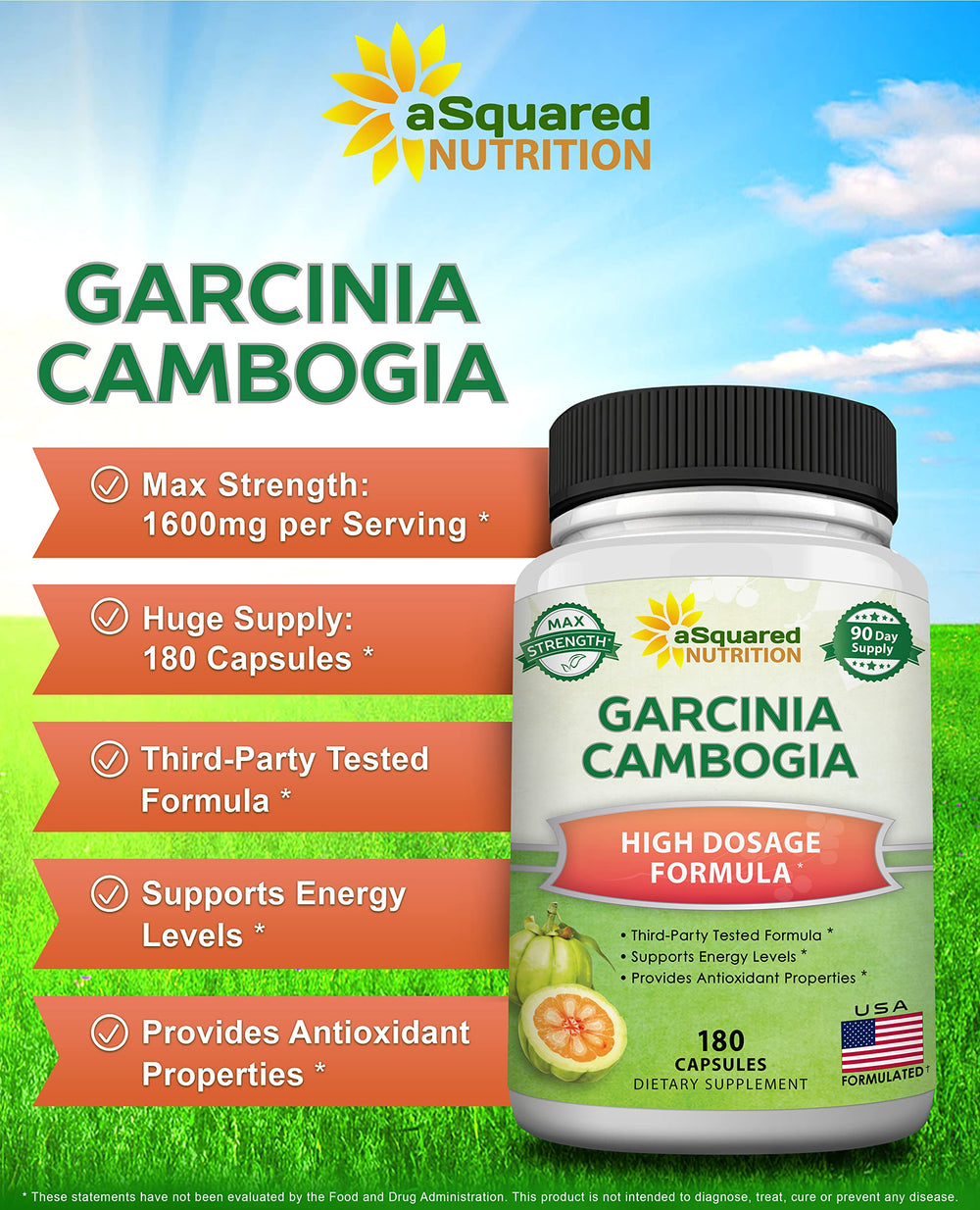 aSquared Nutrition Garcinia Cambogia capsules designed for easy daily dosing.