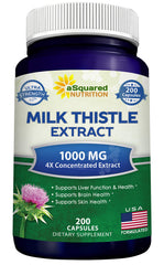 asquared Nutrition milk thistle bottle shows 1000mg for daily liver support.