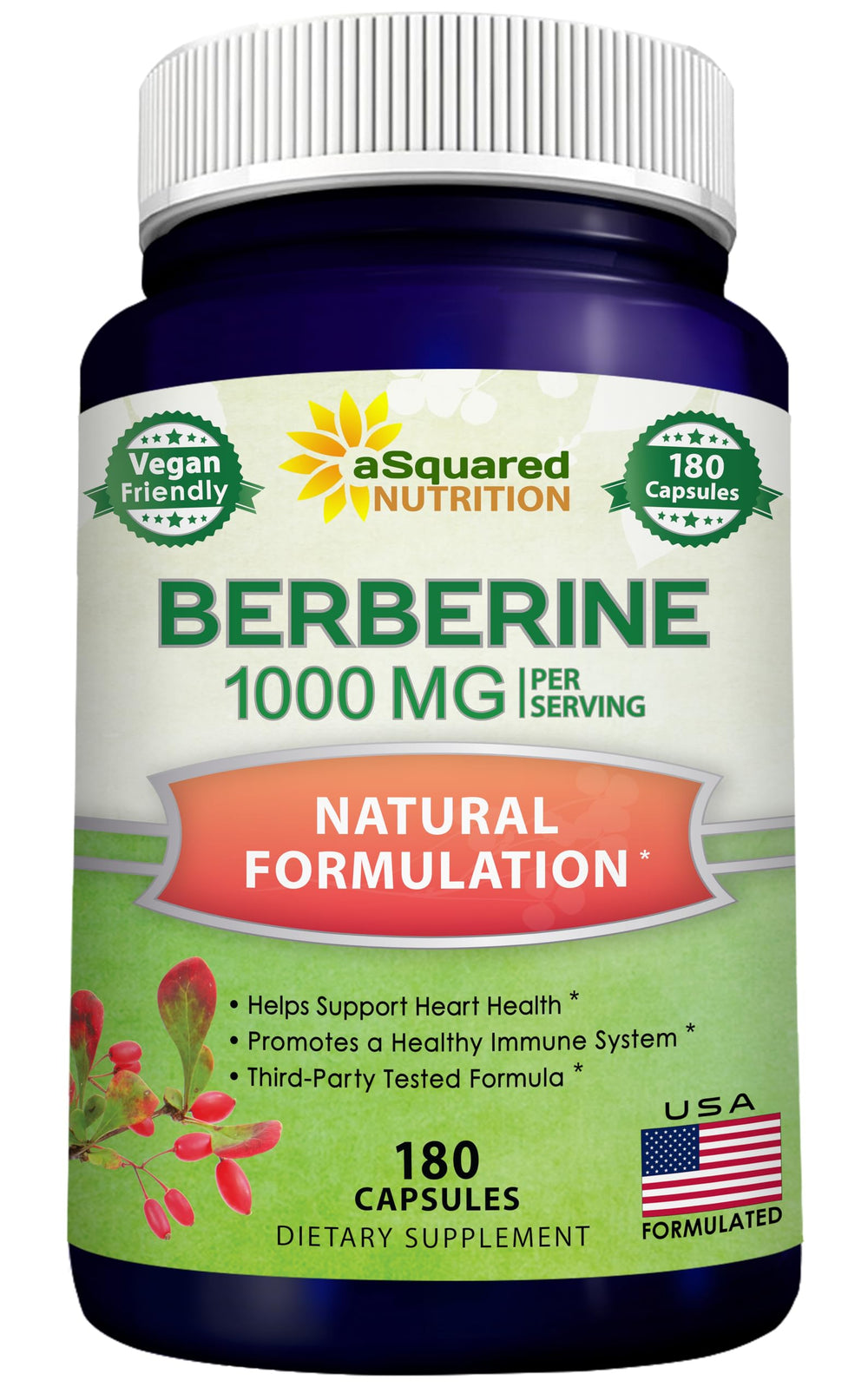 aSquared Nutrition Pure Berberine 1000mg bottle supports daily wellness and heart health.
