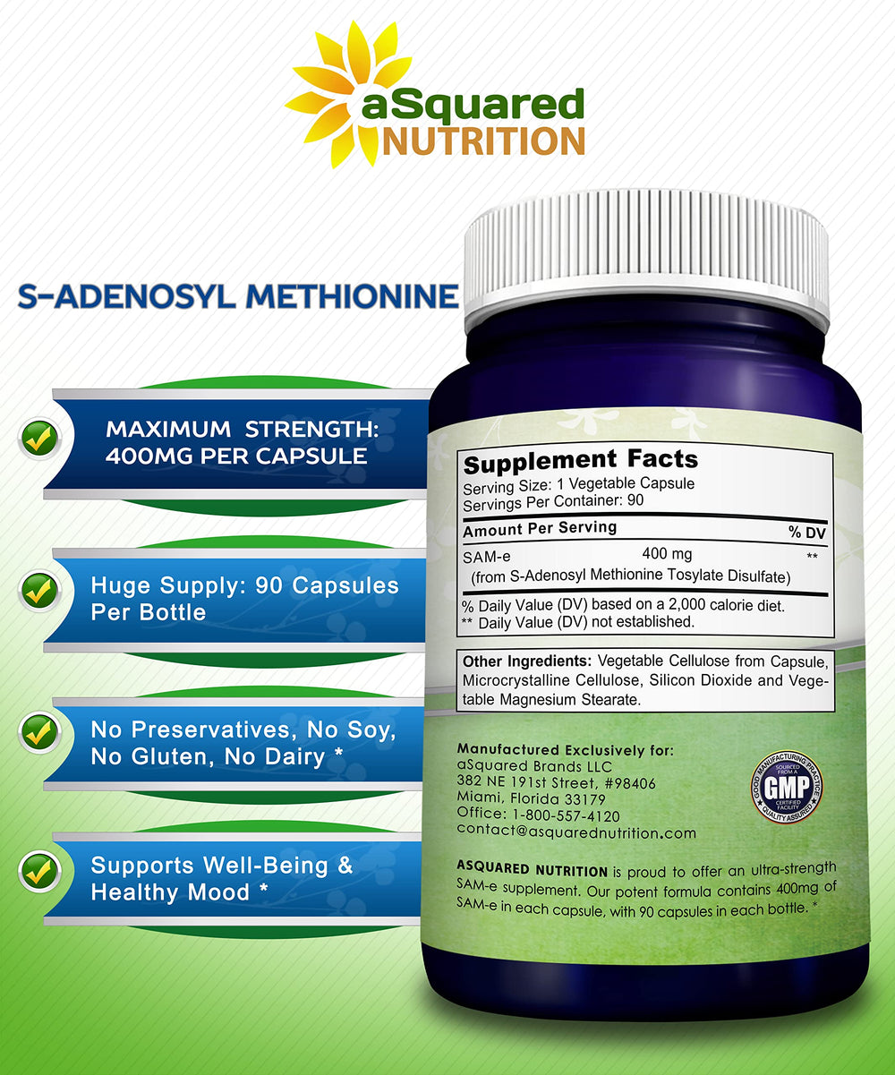 aSquared Nutrition SAM-e 400mg vegan bottle highlighted