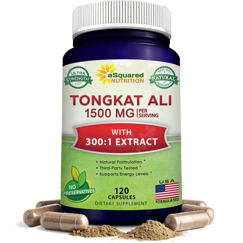 aSquared Nutrition Tongkat Ali 1500mg capsules bottle supports energy and endurance.