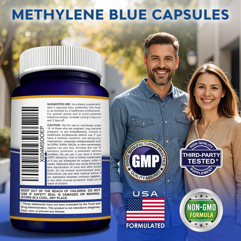 aSquared Nutrition Methylene Blue used at desk for potential daily focus