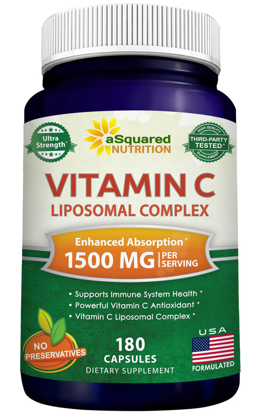aSquared Nutrition Vitamin C Liposomal Complex bottle showcases liposomal delivery for higher absorption