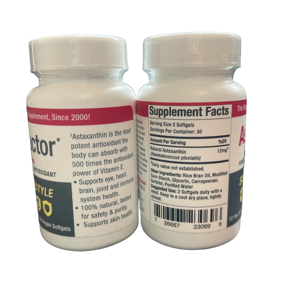 AstaFactor Silver ingredients panel showing astaxanthin benefits and natural antioxidants.