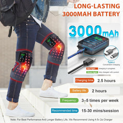 Astarexin wireless knee wrap runs on a 3000mAh battery for cordless use.