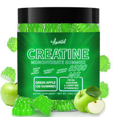 Asumtal Creatine Monohydrate Gummies bottle in green apple flavor for energy support.