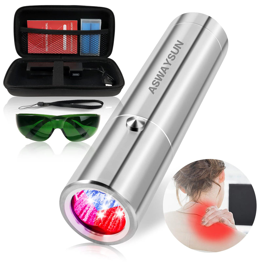 ASWAYSUN red light therapy device front view showing compact design for body relief