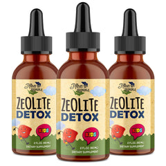 Atherionyxora Zeolite Detox for Kids bottle on table for gentle, natural support.