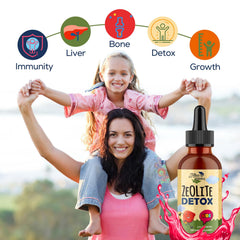 Atherionyxora Zeolite Detox for Kids being mixed with water for versatile use.