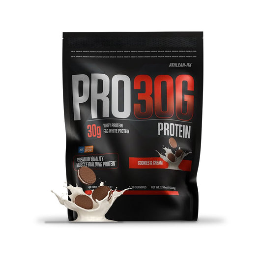 ATHLEAN-X PRO-30G whey protein powder front label showing cookies and cream flavor