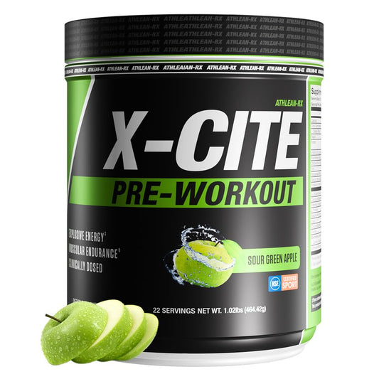 ATHLEAN-RX X-CITE bottle pour provides a pre-workout energy boost for training.