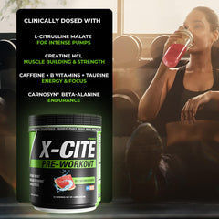 Prepared X-CITE drink in a glass ready for a session.
