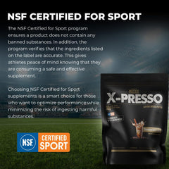 ATHLEAN-RX Xpresso bottle label detail gluten-free and low sugar benefits.