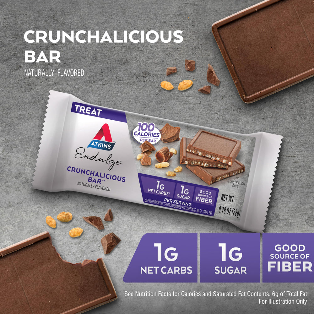 Atkins Endulge Crunchalicious bar crisp texture delivers a satisfying bite