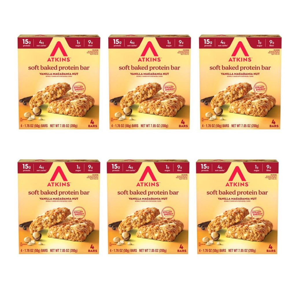 Atkins Soft Baked Vanilla Macadamia Nut bar pack for on-the-go energy and daily goals