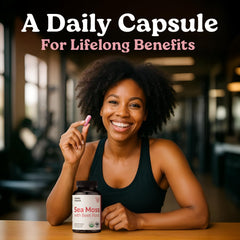 Atlantic Naturals Sea Moss with Beet Root bottle beside a wellness journal