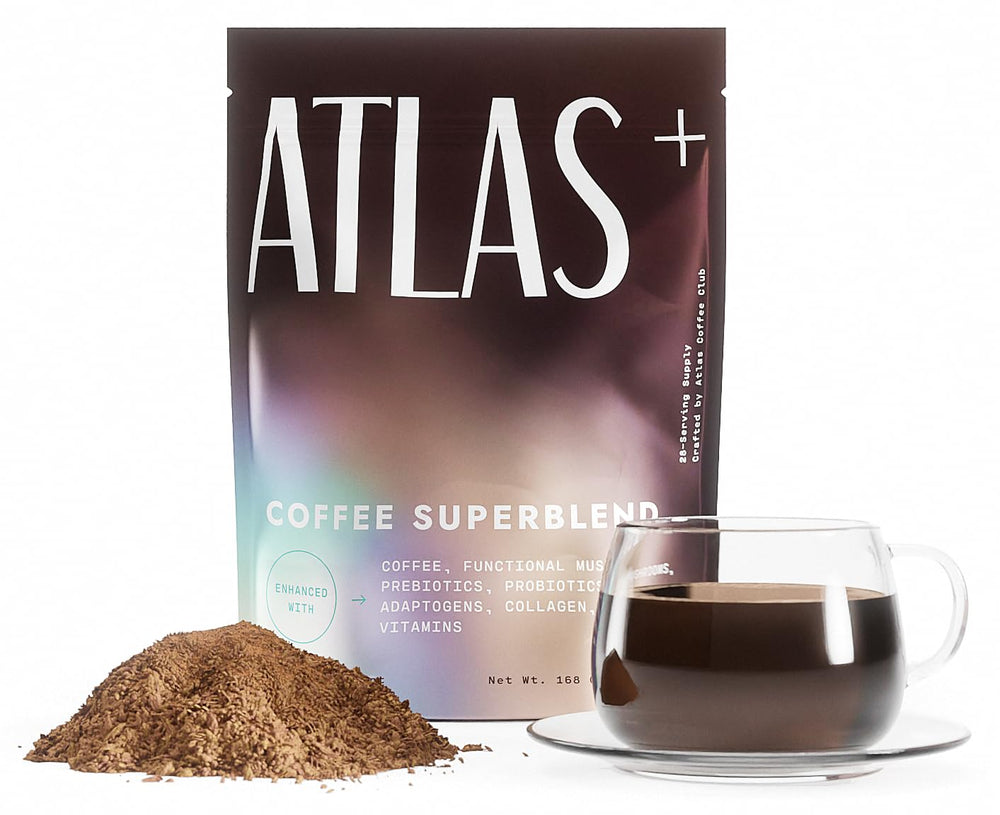 Atlas Coffee Club Atlas+ Superblend bag front, energy-boosting mushroom coffee.