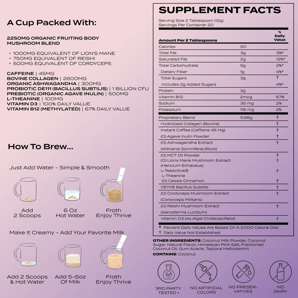 Atlas Coffee Club Latte Superblend mushroom trio and probiotics for gut support