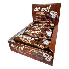 AtLast 12-count bar box on display, highlighting keto-friendly, gluten-free, low sugar nutrition.