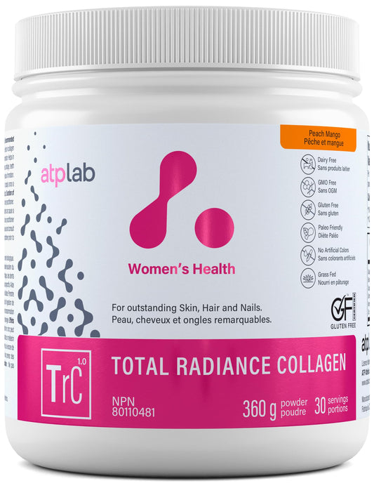 ATP LAB Total Radiance Collagen bottle with peach mango flavor for daily beauty support.