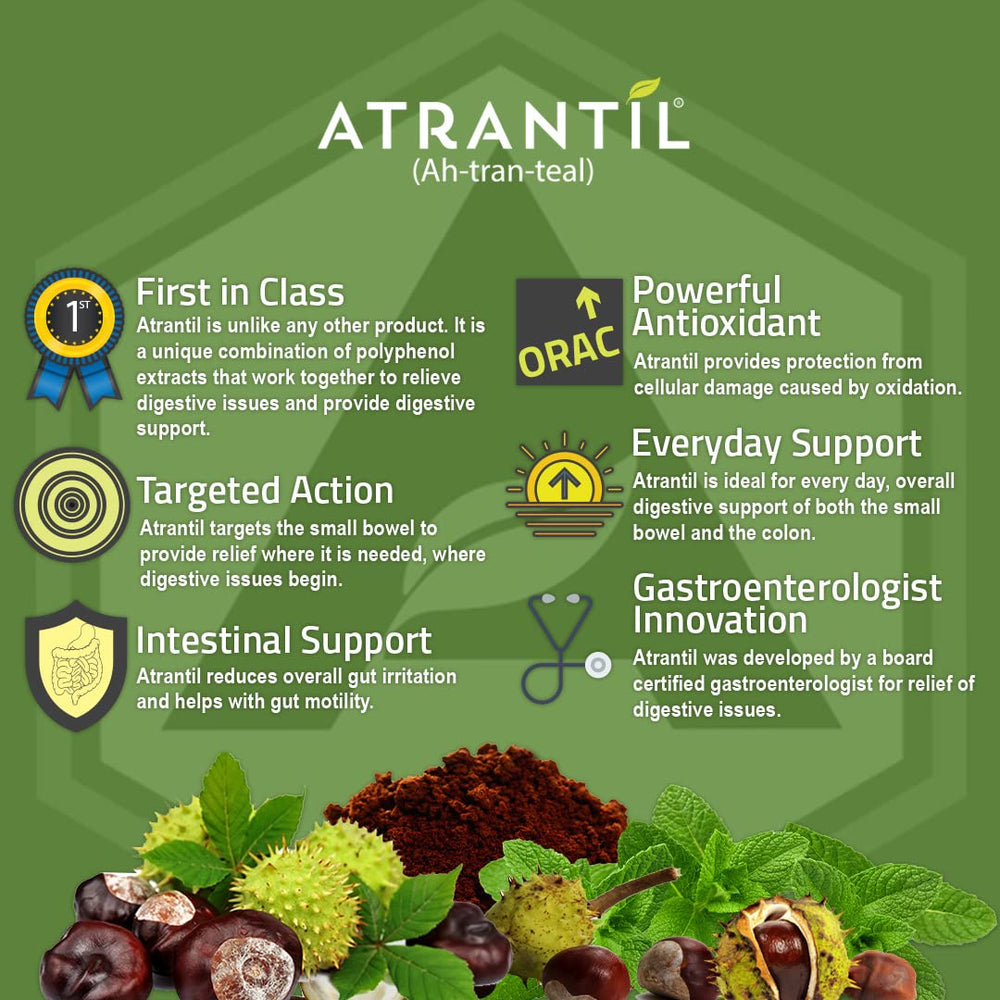 Atrantil capsules with meals scene, showcasing convenient use during food.