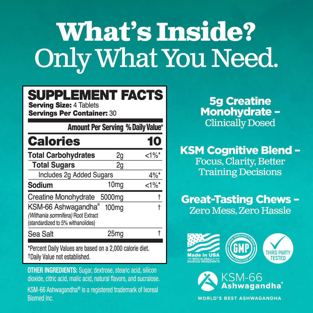 Ingredient panel on Creatine Chews highlighting vegan-friendly formula