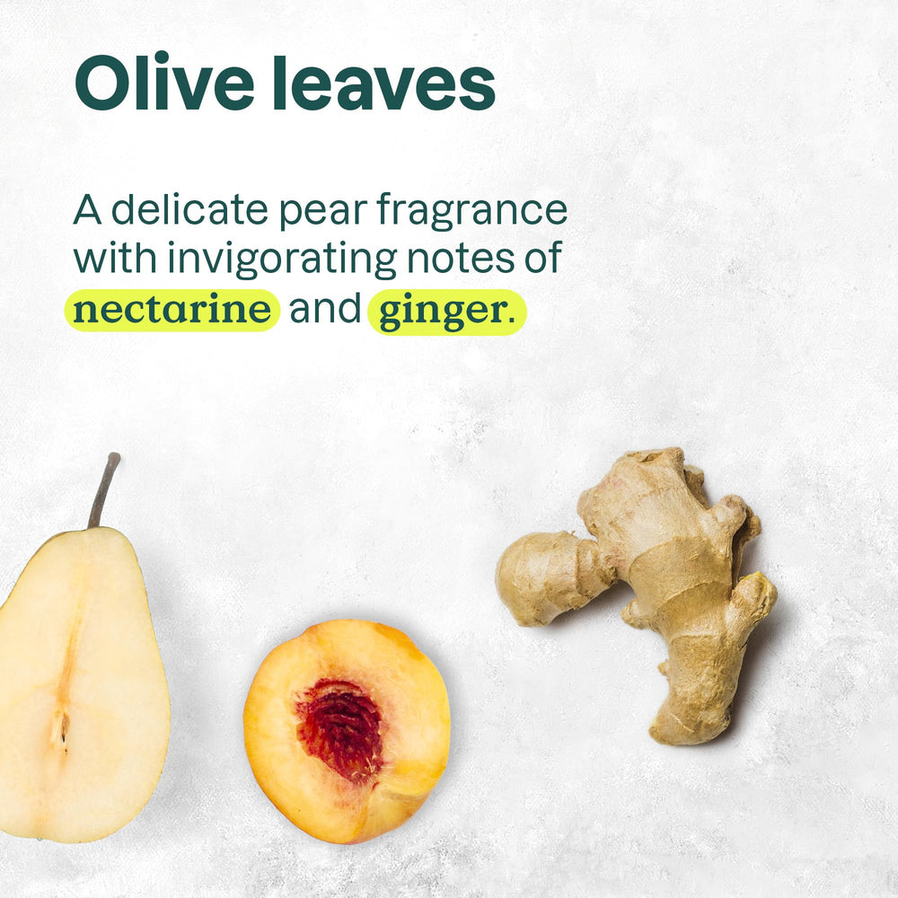 ATTITUDE olive-leaves fragrance close-up, pear and nectarine notes uplift the sensory experience.