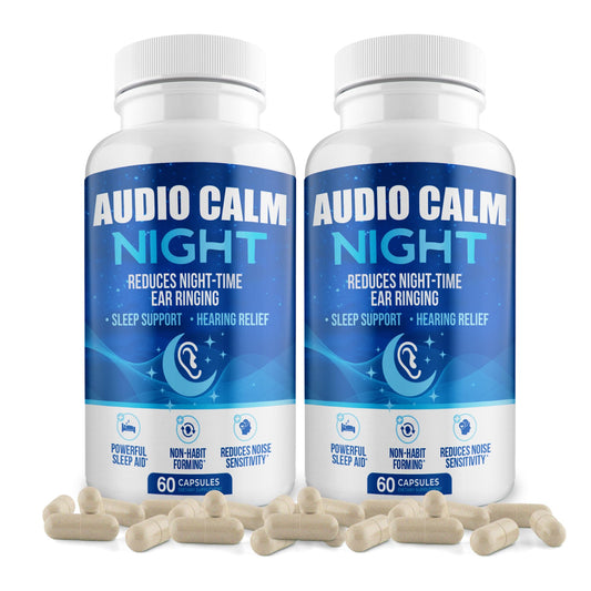 Audio Calm Night bottle front showing the natural sleep aid for calmer nights