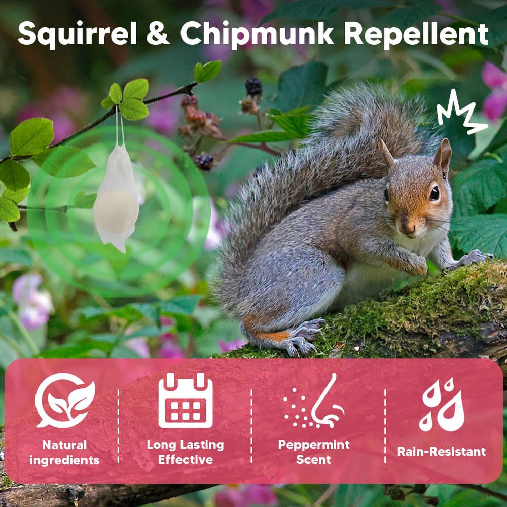 AUDQQM outdoor garden-use deterrent protects flower beds and vegetables from squirrels and chipmunks.
