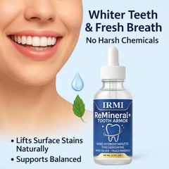 Aultink Irmi Remineral Tooth Armor enamel closeup showing mineral bonding potential.