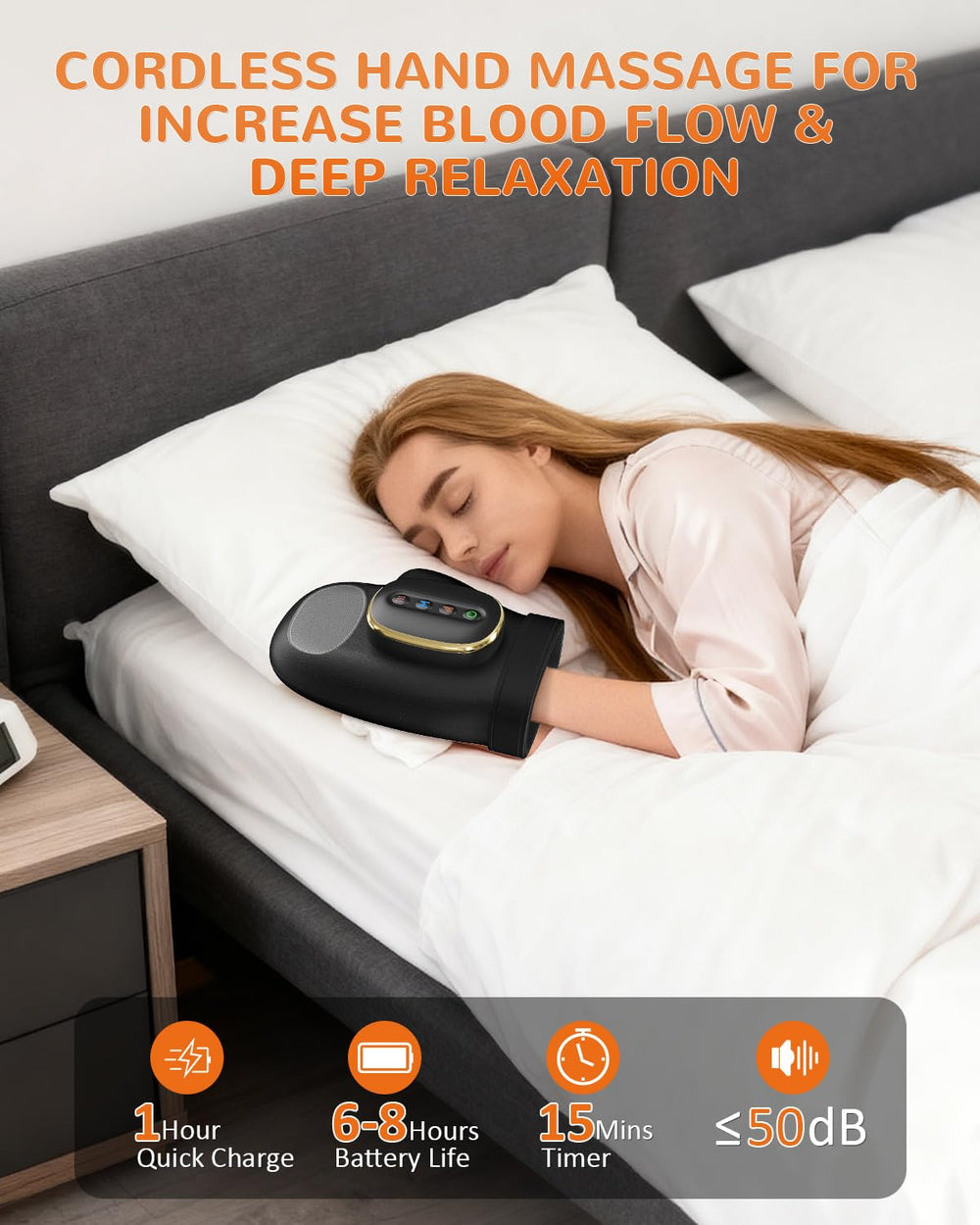 AUMNIE hand massager battery life supports extended cordless use for home or travel.