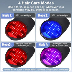 AUQLEF red light cap front view; comfortable fit for varied head shapes.