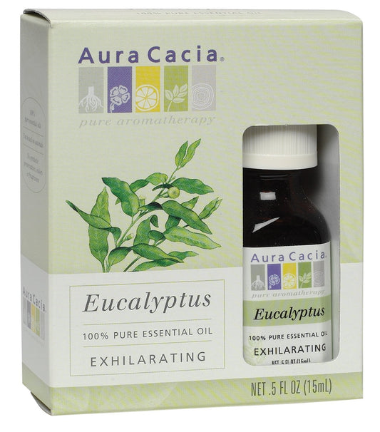 Aura Cacia Eucalyptus Oil 24-pack front view for bulk aromatherapy.