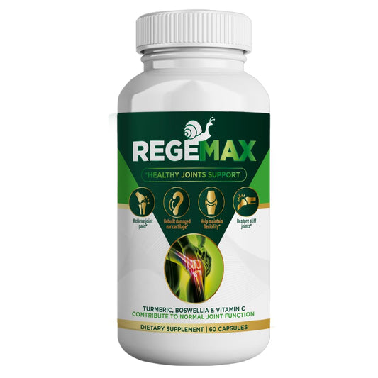 Aura Vitamins Regemax bottle with clear label, supporting daily joint mobility for an active lifestyle.