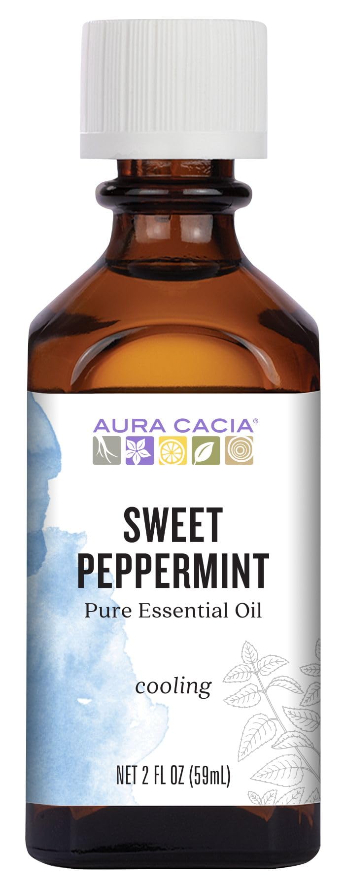 Aura Cacia Sweet Peppermint Oil bottle for refreshing aromatherapy at home.
