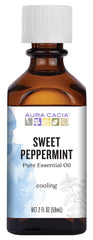 Aura Cacia Sweet Peppermint Oil bottle for refreshing aromatherapy at home.