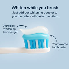 AURAGLOW booster added to toothpaste begins whitening during routine brushing.