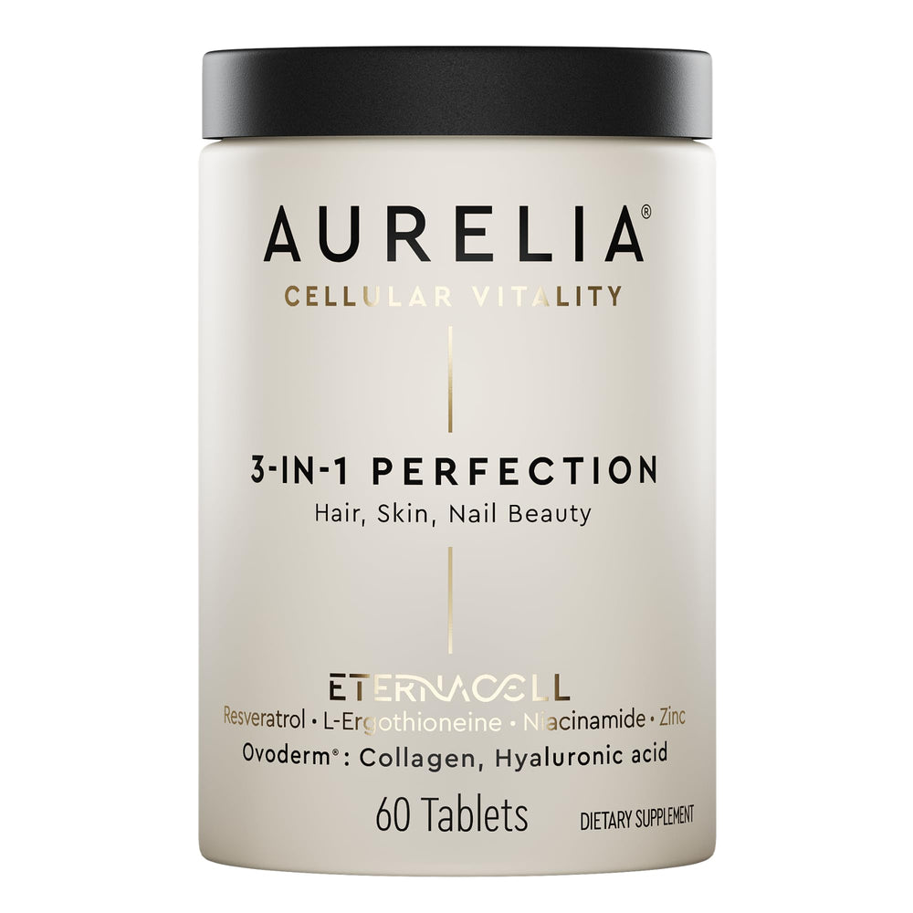 AURELIA 3-in-1 Perfection bottle front shows premium daily anti-aging support.