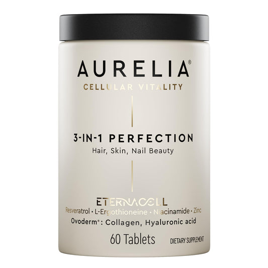 AURELIA 3-in-1 Perfection bottle front shows premium daily anti-aging support.
