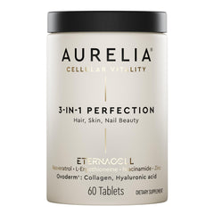 AURELIA 3-in-1 Perfection bottle front shows premium daily anti-aging support.