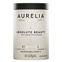 AURELIA Absolute Beauty bottle close-up highlighting hydration-boosting anti-aging formula.