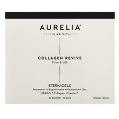 Aurelia Collagen Revive bottle with label highlighting skin-supporting ingredients and hydration benefits.