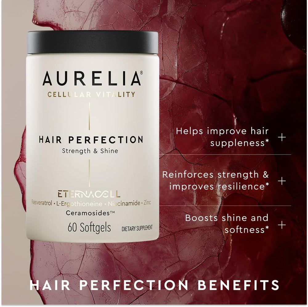 AURELIA Hair Perfection packaging box, highlighting premium formula for thicker-looking hair.
