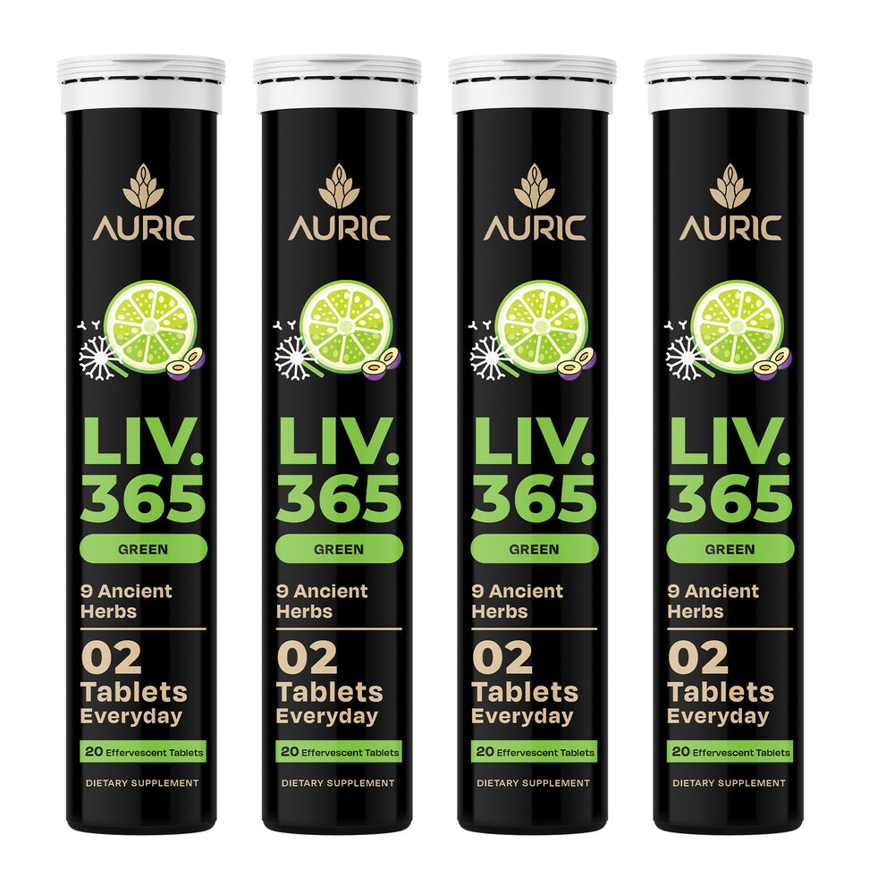 Auric Liv365 bottle front with lemon flavor view for detox support