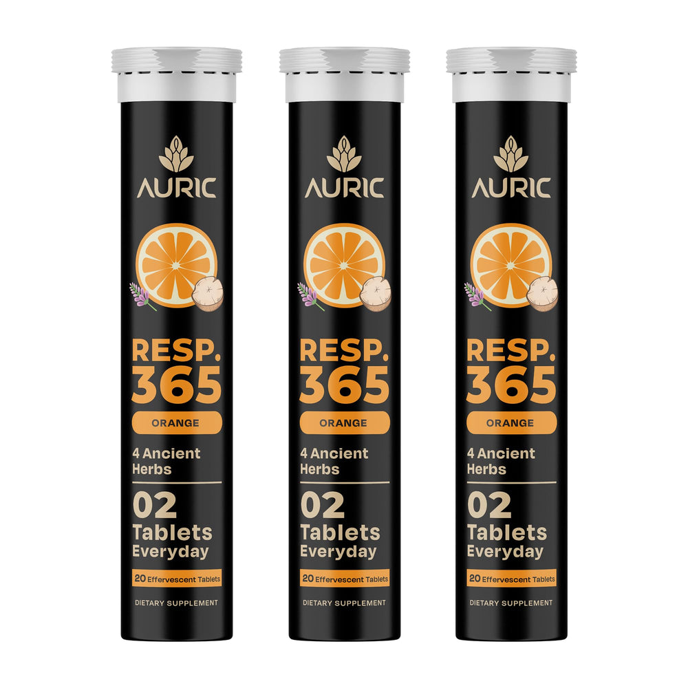 Auric Resp 365 bottle on shelf for daily respiratory wellness inspiration.