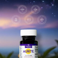 Aurite capsules in hand indicate convenient daily supplementation.