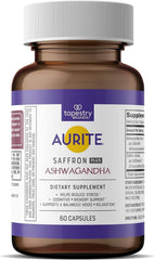 Aurite saffron-ashwagandha bottle displaying mood balance and calm focus.