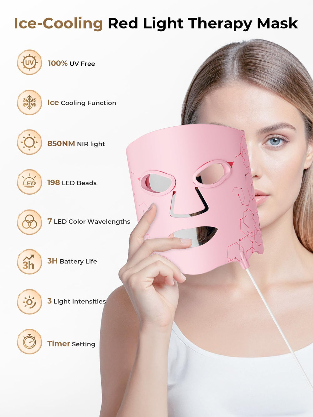 Aurphany LED mask with adjustable brightness for personalized sessions at home.