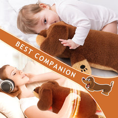 Auspicious Beginning weighted dachshund image displaying hugging comfort
