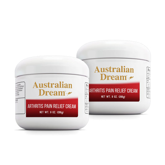 Australian Dream arthritis pain cream jar delivers quick, non-greasy relief for sore joints.